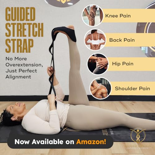Stretching Strap with Loops and Padded Foot Cradle, Non-Elastic Yoga Strap for Physical Therapy, Hamstring, Calf, Leg and Shoulder Flexibility, Velcro-Free