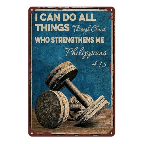 Workout Room Decor Gym Motivational Sign I Can Do All Things Through Christ Signs Vintage Metal Tin Sign For Gym Workout Sign Fitness Sign Inspirational Posters Gym Art Wall Decor 8x12 Inches - color: 02