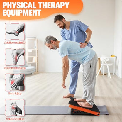 Steel Slant Board Calf Stretcher, 600 Lbs Weight Capacity 5-Level Adjustable Incline Board Squat Wedge Achilles Ankle Stretcher Non-Slip Surface for Squat, Fitness, Physical Therapy - color: Orange