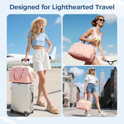 Women's Duffle Gym Bag, Carry-On Shoe Compartment for Weekender Overnight - color: Pink, size: Medium