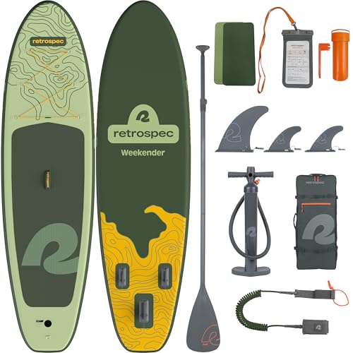 Retrospec Weekender Inflatable Stand Up Paddle Board Includes Paddle, Pump, and Accessories 10’6” Lightweight iSUP, Puncture Resistant Inflatable Paddle Board for Adults - color: Wild Spruce