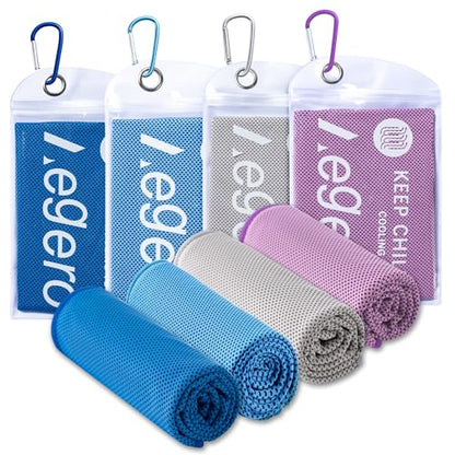 4Pack Cooling Towel 40"x12" Cooling Neck Wraps,Soft Breathable ChillyTowel - color: Light Blue/Grey/Purple/Deep Blue