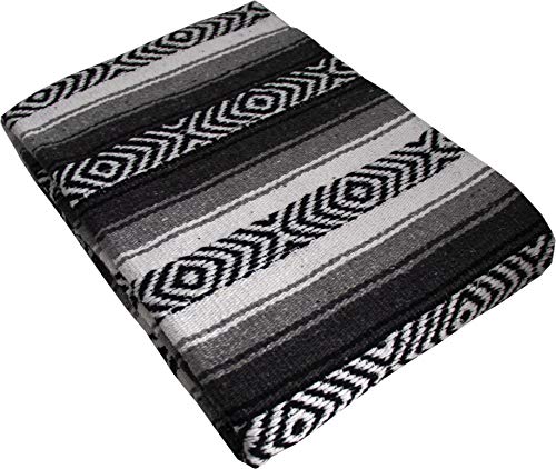Genuine Mexican Handwoven Premium Large Heavyweight Falsa Serape & Yoga Blanket | Beach & Picnic Blanket (Large Heavy, Dark Gray) - color: Dark Gray Heavy