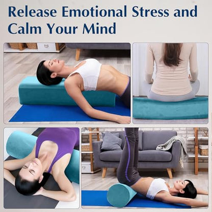 2-Pack Yoga Bolster Pillow Set: Rectangular & Cylinder Pillows for Meditation and Support, Yoga Pillows with Washable Velvet Cover, Triple-Layer Sponge with Carry Handle, Green - color: Green