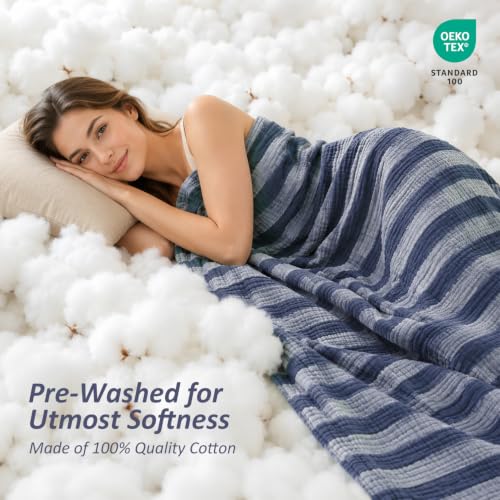 EMME Cotton Muslin Blanket Couch 4-Layer Breathable Gauze Soft Lightweight Bed Blankets Adults Dark Navy Twin XL (66" x 90") - color: Dark Navy, size: Twin XL (66" x 90")