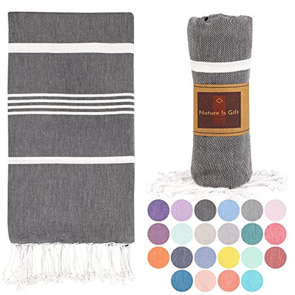 Beach Towel 100% Cotton Turkish Beach Towel Adult 38x70 Inch Pre-washed Absorbent Extra Large|Sand Free Quick Dry BathTowels|Lightweight Blanket|Travel Cruise Camping Spa Gym Yoga Towel|Black - color: Black