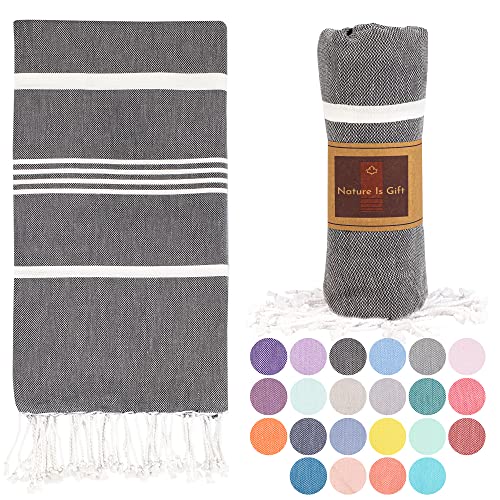 Beach Towel 100% Cotton Turkish Beach Towel Adult 38x70 Inch Pre-washed Absorbent Extra Large|Sand Free Quick Dry BathTowels|Lightweight Blanket|Travel Cruise Camping Spa Gym Yoga Towel|Black - color: Black