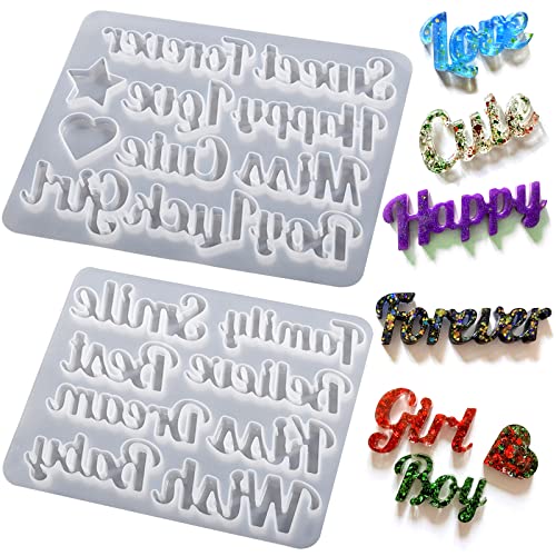 ZQYSIING Alphabet Resin Molds, Set of 2 Blessing Alphabet Keychain Molds | Conjoined Alphabet Silicone Molds for Epoxy Resin Casting, DIY Crafting Letter Keychain Bag Charms Jewelry Pendant - color: 2PCS Blessing Letter Molds