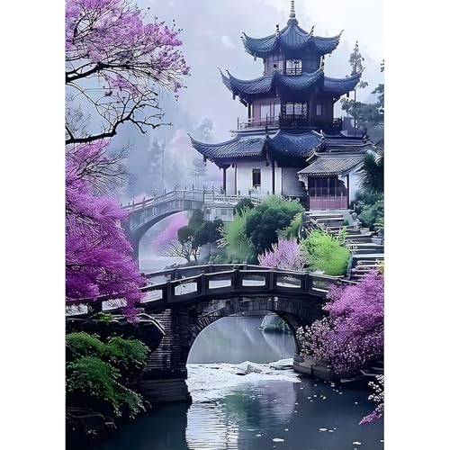 SENQAO Plum Blossom Dreamscape Diamond Art Kits for Adults, Vintage Flower Tree Scenery Diamond Painting Kits for Beginners, 5D Round Full Drill Winter Gem Art Kit, Home Wall Decor Gifts 12x12 inch - color: Plum Blossom Dreamscape