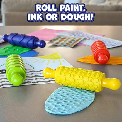 READY 2 LEARN Paint and Dough Texture Rollers, Set of 4 | Patterned Rolling Pins for Kids, Play Dough Accessories and Art Tools, Imagine Colors - style: Imagine Colors