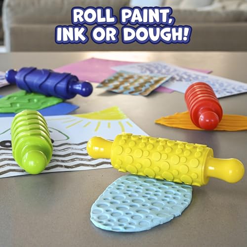 READY 2 LEARN Paint and Dough Texture Rollers, Set of 4 | Patterned Rolling Pins for Kids, Play Dough Accessories and Art Tools, Imagine Colors - style: Imagine Colors