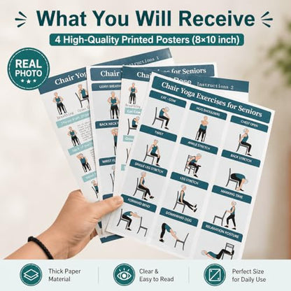 Chair yoga for seniors over 60 Chart, Set of 4 Chair Yoga Poster 10" x 8"