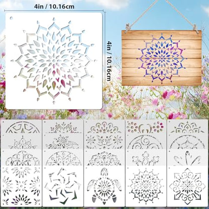 20 Pcs 4x4'' Mandala Stencils for Painting on Wood, Floor, Wall, Tile Fabric, Reusable Furniture Stencils Painting Template Mandala Template for DIY Rock Art Projects Decoration - style: 20PCS Mandala