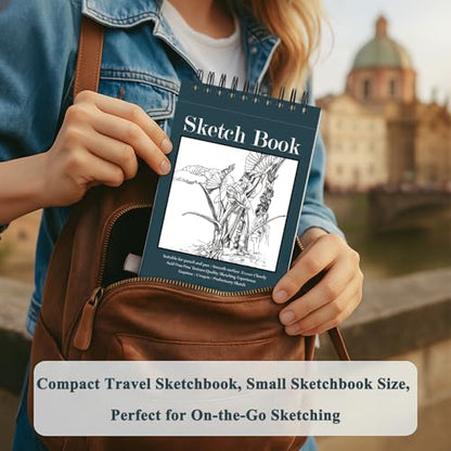 Fuxi Small Sketch Book, Spiral-Bound Sketchbook 5.5 x 8.5 2-Pack 200 Sheets | Small Sketchbook, 100 Sheets Each, 68lb/100gsm Drawing Paper Pad, Small Sketch Pads for Drawing for Adults, Kids & Beginners. - color: Aegean Blue