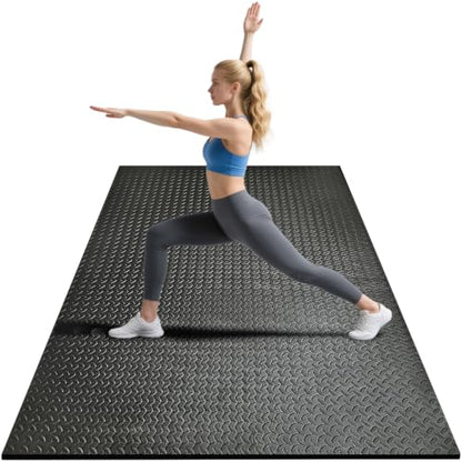 4x6ft Gym Floor Mat 10mm Thick - Large TPE/NPE Foam Workout Mat for Home Gym, Garage Floor, Yoga & Exercise - Non-Slip Eco-Friendly Fitness Mat (Black)
