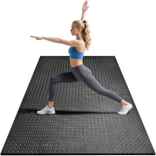 4x6ft Gym Floor Mat 10mm Thick - Large TPE/NPE Foam Workout Mat for Home Gym, Garage Floor, Yoga & Exercise - Non-Slip Eco-Friendly Fitness Mat (Black)