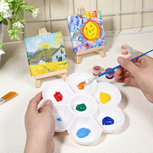 24 Pack Mini Canvases and Easels 3 x 3 Inch Small Canvas and Easel for Painting Art Stand with Panels Tabletop Wooden Display Easel for Birthday Parties Valentine‘s Day Gift