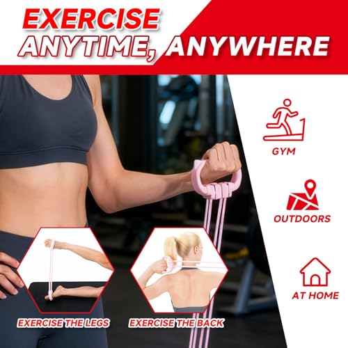 6 Gear Adjustable Resistance Bands, Fitness Resistance Bands Exercise Bands with Comfort Grips, Unisex, for Arms, Chest Extender, Home Workout, Fitness, Pilates - color: Pink