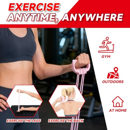 6 Gear Adjustable Resistance Bands, Fitness Resistance Bands Exercise Bands with Comfort Grips, Unisex, for Arms, Chest Extender, Home Workout, Fitness, Pilates - color: Pink