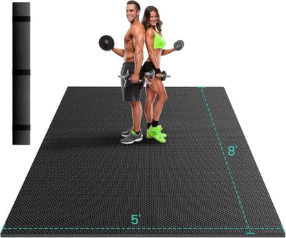 Stepwaver Large Exercise Mat, 6'x4'/7'x5'/8'x5'/9'x5'/10'x5'/12'x5'x8mm | Non-Slip, Ultra Durable, High-Density, Extra Thick Workout Mat for Home Gym Flooring, Cardio, Yoga & Fitness, Shoes-Friendly - size: 8x5FT