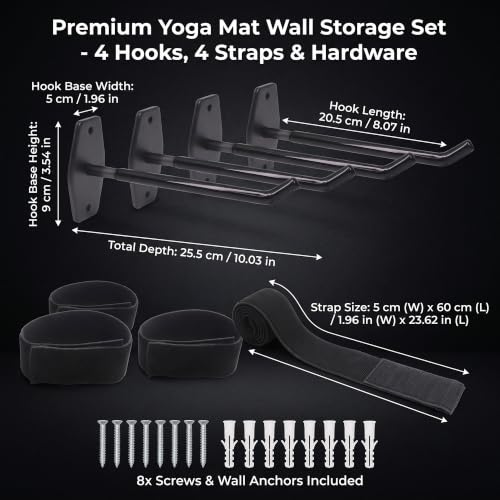 Yoga Mat Wall Mount Holder & Straps for Eyelet Workout Mat Hanging Storage