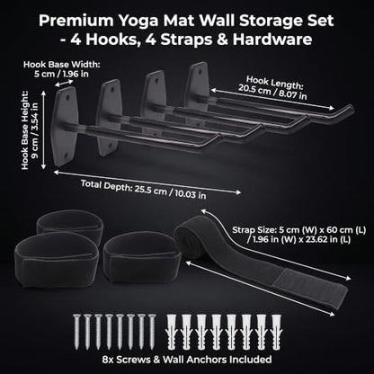 Yoga Mat Wall Mount Holder & Straps for Eyelet Workout Mat Hanging Storage