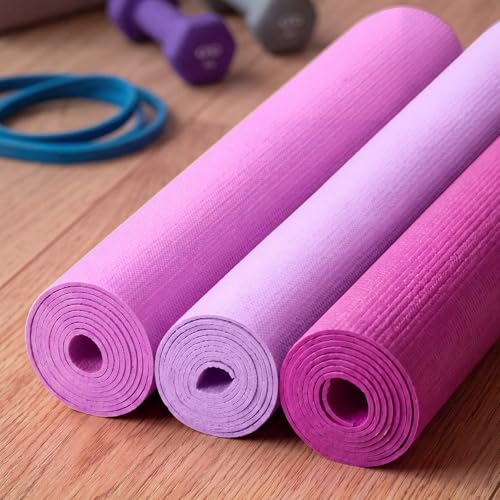 Funtery 3 mm Thin Yoga Mats Bulk, 68 x 24 in - color: Purple Series Color