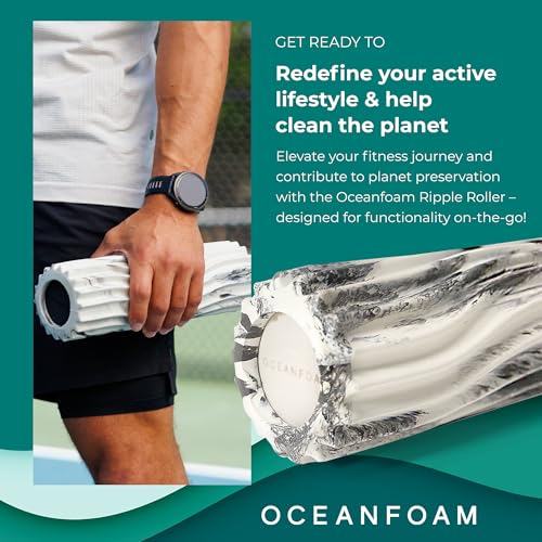 Oceanfoam Ripple Travel Foam Roller (11" x 3.35") Firm Mini Foam Roller for Physical Therapy, Deep Tissue Massage, Back Pain - High Density, Ergonomic Wave Textured - Yoga, Exercise (Black Marbled) - color: Black Marbled