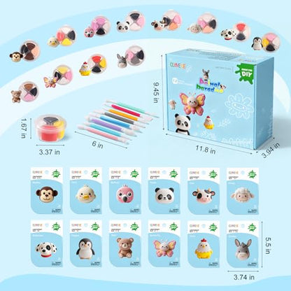 CLYMENE Air Dry Clay Kit for Kids, 12 Animals Modeling Clay with Accessory | Pre-portioned Clay, Includes Tools and Tutorials, Arts and Crafts Creative Toys, Boys and Girls, Ages 3+