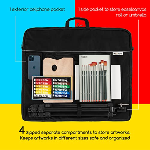 MEEDEN Art Portfolio Bag: 24 x 29 Inch Black Canvas Portfolio Case | Waterproof 600D Oxford with 6 Pockets for Artwork, Canvas, Sketching, Photography, Poster, Solar Panel