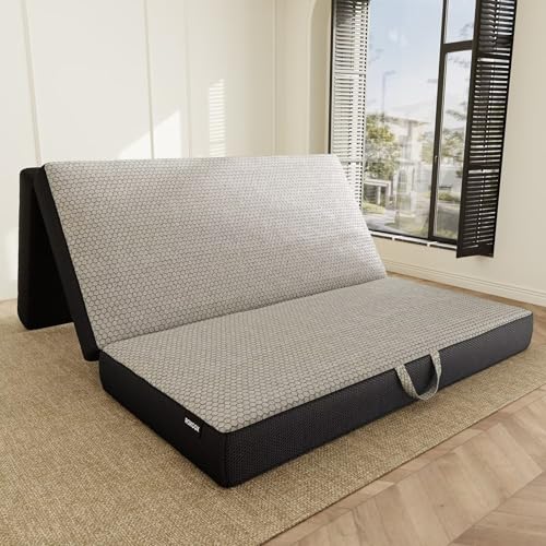 ROXGOX Memory Foam Trifold Mattress, Foldable Mattress Queen 6 Inch, Portable Floor Bed with Washable Cover, Handle & Non-Slip Bottom, for RV, Travel, Camping, Yoga, 78"x58"x6", Grey - size: Queen, style: 6 Inch-Grey
