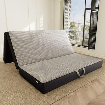ROXGOX Memory Foam Trifold Mattress, Foldable Mattress Queen 6 Inch, Portable Floor Bed with Washable Cover, Handle & Non-Slip Bottom, for RV, Travel, Camping, Yoga, 78"x58"x6", Grey - size: Queen, style: 6 Inch-Grey