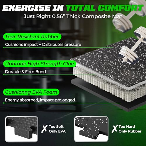 PRAISUN 0.56" Rubber Top Gym Flooring, Heavy Duty Gym Mats for Home Gym | Non-Slip Interlocking Workout Mat, 24 x 24in Large Gym Floor Mat, Protect Floors from Equipment, 48 Sq Ft, Black/Grey - size: 12 Tiles (48 Sq Ft)