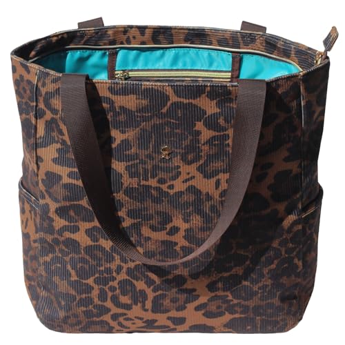 ESVAN Original Floral Water Resistant Large Tote Bag Shoulder Bag for Gym Beach Travel Daily Bags Upgraded - color: Corduroy Leopard Print