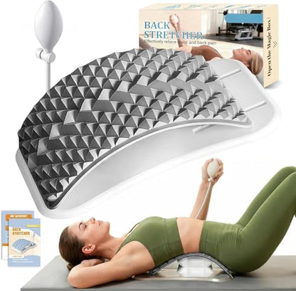 Back Stretcher for Back Pain, Adjustable Height & Soft Sponge Material | Lumbar Back Stretcher With Acupressure Points, Air Pump Adjustable Height, Spine Stretching Support, Scoliosis, Manual Includ - color: Grey