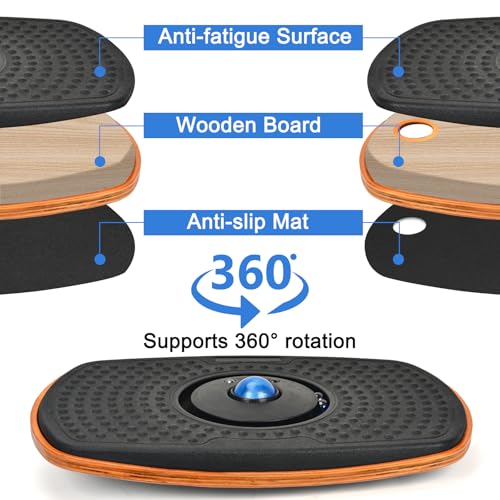 Standing Desk Anti Fatigue Mat Balance Board with Marble, 360° Rotation Exercise Wooden Wobble Board Stability Rocker Perfect for Office, Workstation, Home, Gym, Kitchen