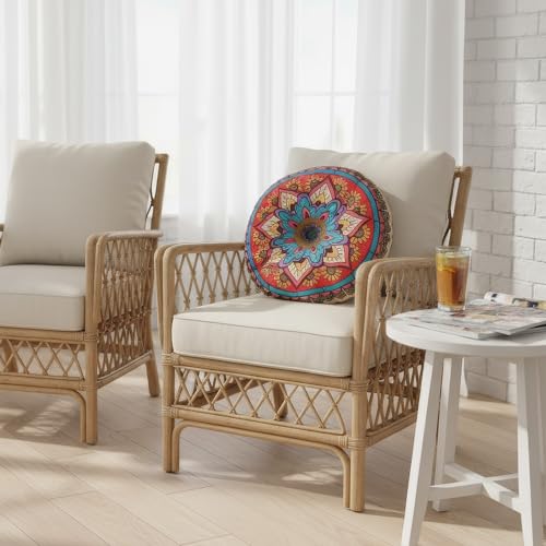 Boho Round Floor Pillow Meditation Cushion, Vibrant Red
