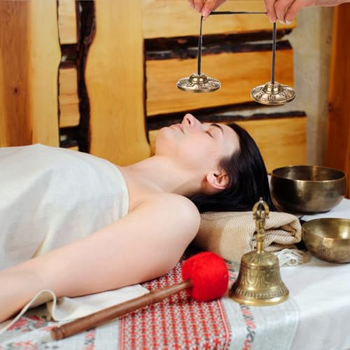 Foraineam Tingsha Cymbals Meditation Chime Bells, 2.5 Inch Brass Tibetan Tingsha Bells Relaxation Musical Instruments for Mindfulness, Chakra Healing, Stress Relief, Sound Awakening, Yoga Meditation
