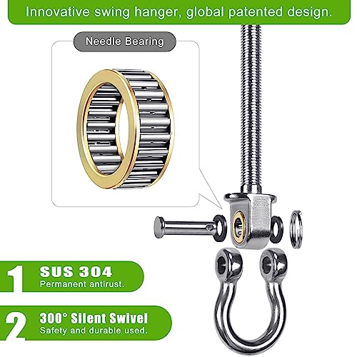 BeneLabel Heavy Duty Swing Hangers with Bearings - Set of 6 Stainless Steel 304 Hardware for Wood & Metal Beams - Ideal for Hanging Hammocks, Yoga Swings, Porch Swing - 1500LB Capacity - 7" x M2/5" - color: 6 pack - 7"
