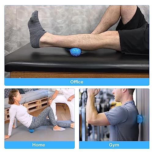 URAQT Spiky Massage Ball Set, 2 Pack Physical Therapy Massage Balls, Hard Lacrosse Ball & Spiky Massage Ball for Myofascial Release and Trigger Point Deep Tissue Massage (Blue) - color: 2pcs-blue