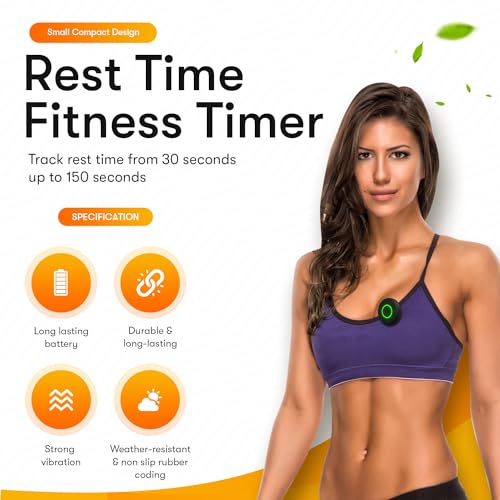 Rest Time Fitness Timer - Countdown Gym Timer and Stopwatch, Vibrating, Compact Design, Rechargeable Battery