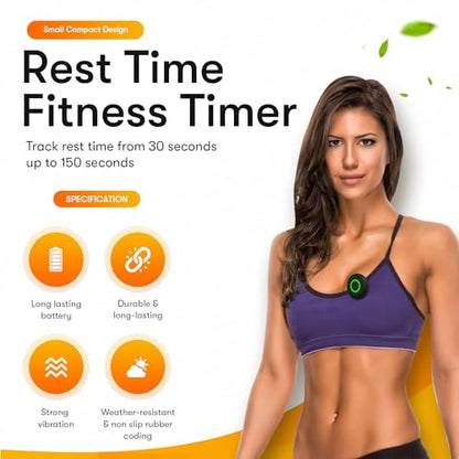 Rest Time Fitness Timer - Countdown Gym Timer and Stopwatch, Vibrating, Compact Design, Rechargeable Battery