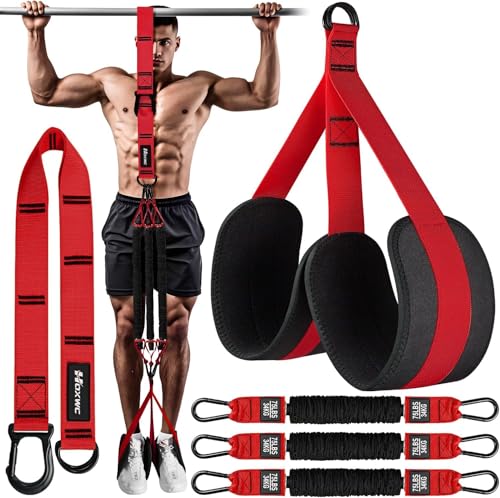 HOXWC Pull Up Assistance Bands, Adjustable Heavy Duty Resistance Band for Pull Up, 3 Pull Up Bands, Comfortable Fabric Feet/Knee Rest, Assistance Bands for Pull-Up, Home Fitness, Body Stretching - color: Red