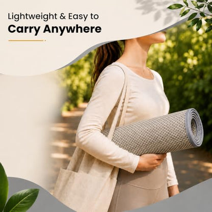 LFH Home Handmade Straw Yoga Mat For Exercise, Workout, Fitness - Perfect Heavy Quality Eco Friendly Natural Straw Reversible Yoga Mat for Men & Women - 72x24 Inch - color: Lt. Grey