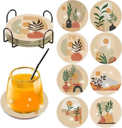 Clendo 8 Pcs Bohemian Style Diamond Painting Coasters Kits for Adults, Abstract Landscape Diamond Art Coasters for Beginners with Holder, Small Diamond Painting Kits for Adults Art Craft Supplies - color: Bdwy149-us