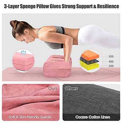 Giantex Yoga Bolster Pillow, with Carry Handle, Removable Machine Washable Soft Suede Pillowcase, Meditation Rectangular Yoga Pillow Perfect for Restorative Yoga - color: Pink