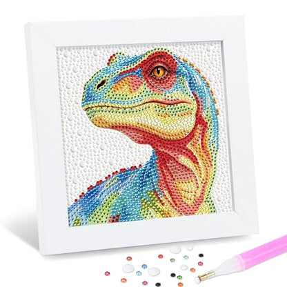Leixonl Diamond Art Kits for Kids with Framed (7 in) Cartoon Animals DIY Gem Art Painting - Arts & Crafts Gifts for Beginners & Teens (1p-6 in-Dinosaur) - color: 1p-6 in-dinosaur