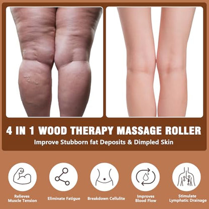 KintKita Wood Therapy Massage Tools, 4 in 1 Lymphatic Drainage Massager Body Sculpting Tools, Professional Maderoterapia Kit Cellulite Massager for Body Contouring,Relief Muscle