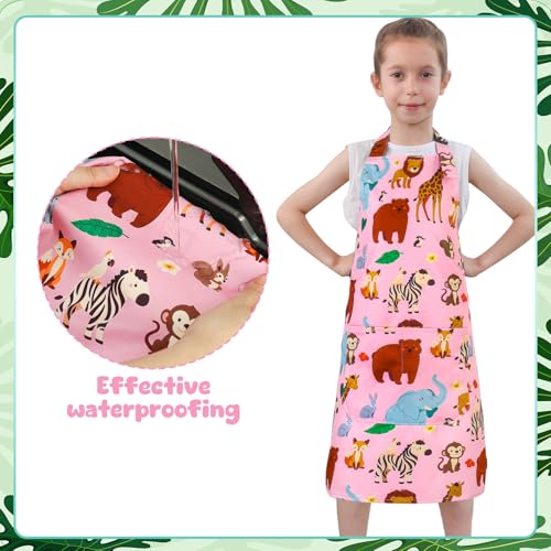 2 Pack Kids Apron, Cute Cooking Aprons, Waterproof Art Apron with Pockets, Toddler Painting Artist Apron Adjustable - color: Forest Animals, size: 45*62cm