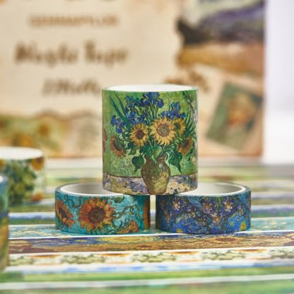 Art Washi Tape Set 22 Rolls, Decorative Masking Tape for Junk Journal, Scrapbooking Supplies, DIY Crafting Supplies - style: Oil painting
